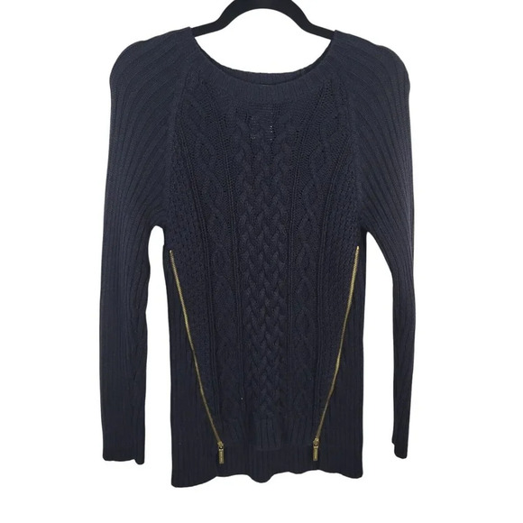 MICHEAL Michael Kors Sweater Womens M Medium Black Cable Knit Gold Zipper Detail - Picture 1 of 4